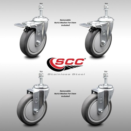Service Caster 5 Inch SS Thermoplastic Rubber 1/2 Inch Stem Caster Total Lock Brake SCC, 2PK SCC-SSTSTTL20S514-TPRB-M1015-2-S-2